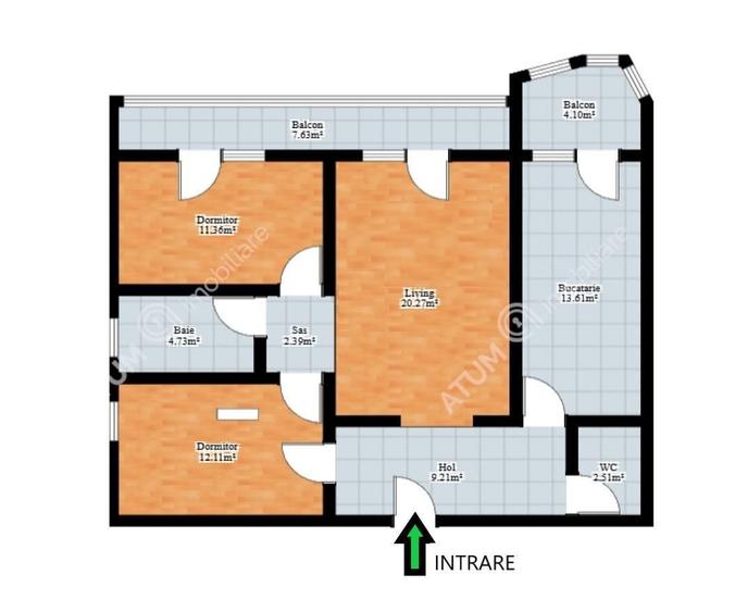 Apartament 3 camere decomandate 2 balcoane in zona centrala Sibiu - 2