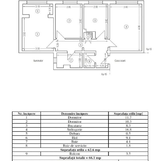Apartament cu 3 camere decomandat în Central
