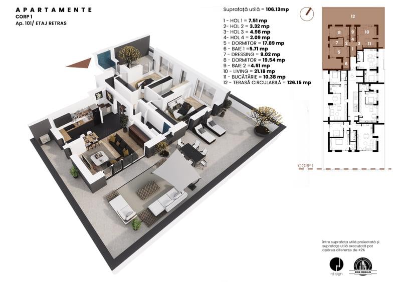 Penthouse cu 3 camere decomandat în Bucovina