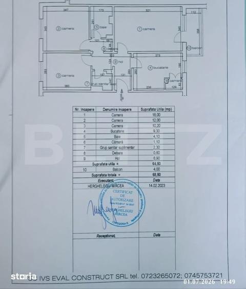 Apartament cu 3 camere decomandat în Florilor