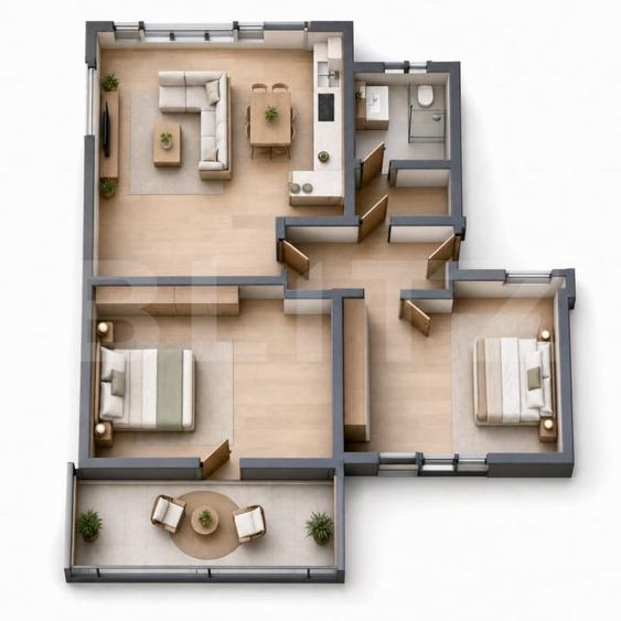 Apartament cu 3 camere semidecomandat în Est