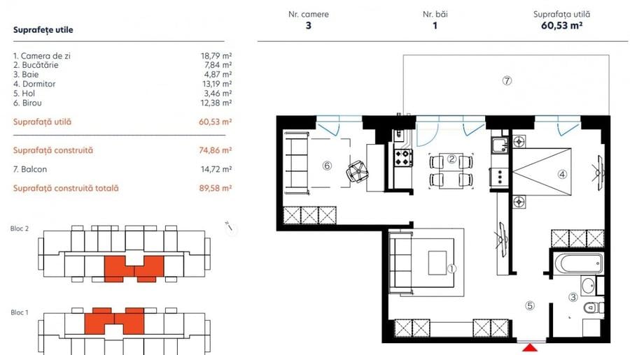 Apartament cu 3 camere decomandat în Basarabia