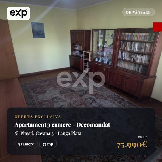 Apartament cu 3 camere decomandat, mobilat în Găvana