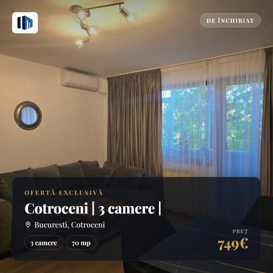 Apartament cu 3 camere semidecomandat, mobilat în Cotroceni