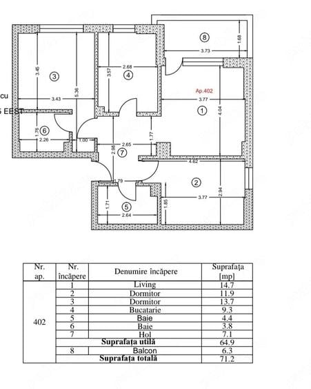 Apartament cu 3 camere decomandat în Central