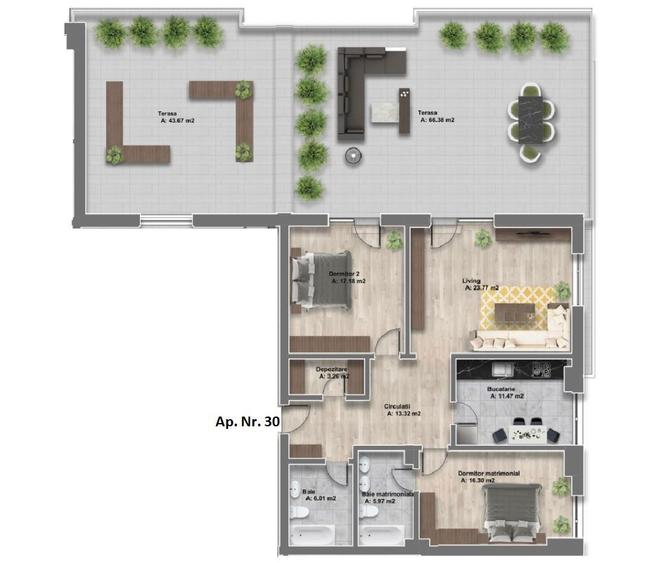 Apartament cu 3 camere în Băneasa