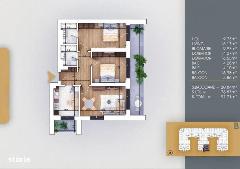 Apartament cu 3 camere în Titan