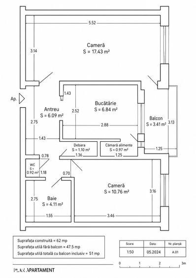 Apartament cu 2 camere decomandat în Rogerius
