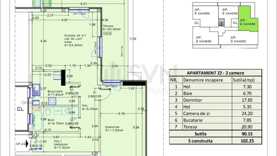 Apartament cu 3 camere semidecomandat în Aviației
