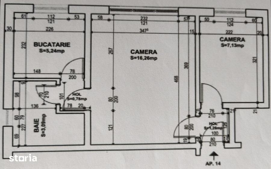 Apartament cu 2 camere semidecomandat în Fabric