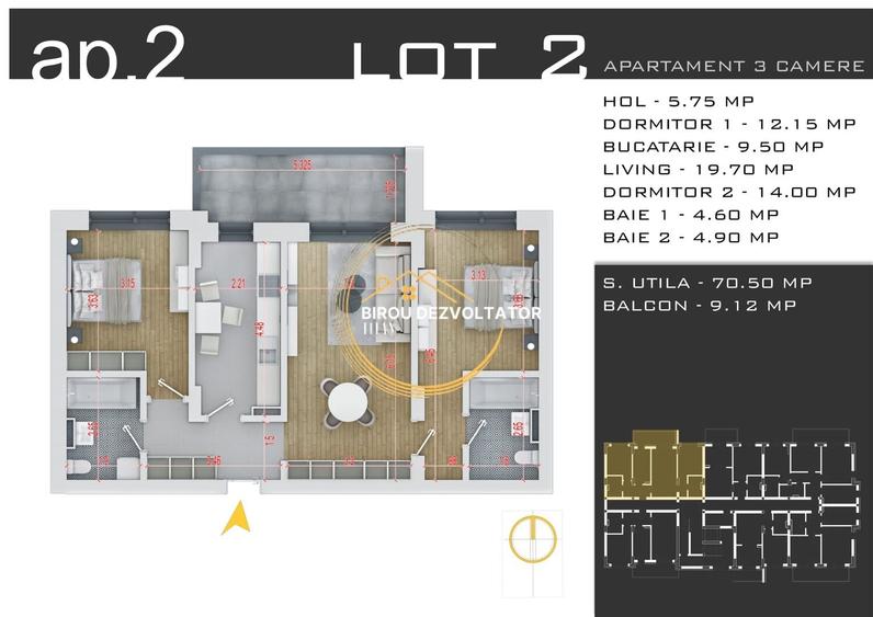 Apartament cu 3 camere decomandat în Theodor Pallady