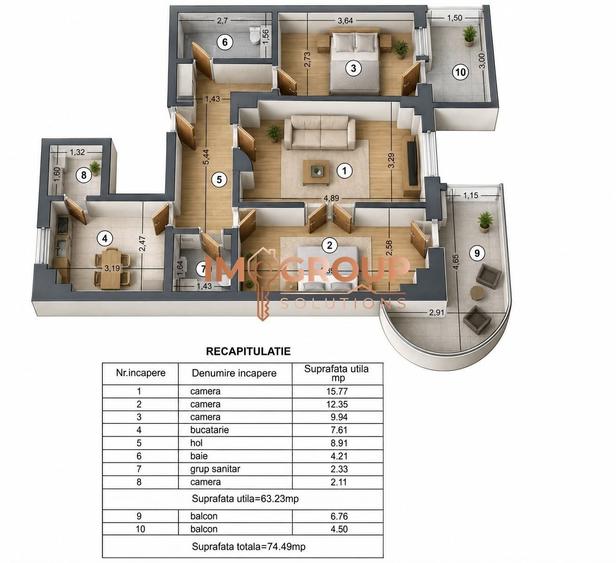 Apartament cu 3 camere decomandat în Gară
