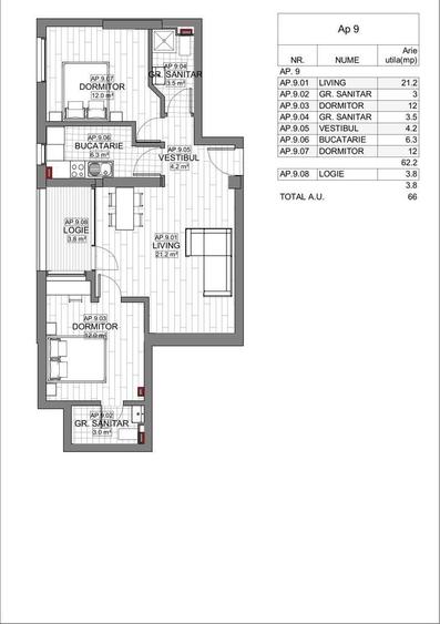 Apartament cu 3 camere în Central