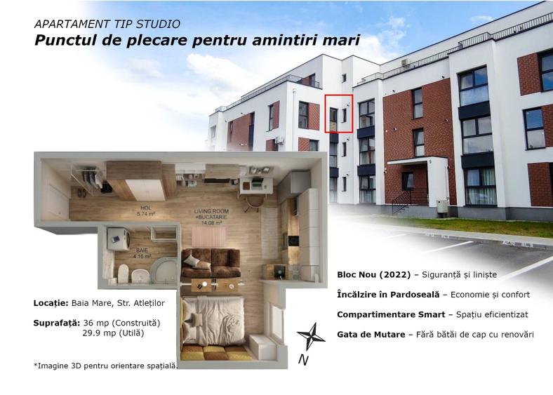 Apartament semidecomandat în Nord