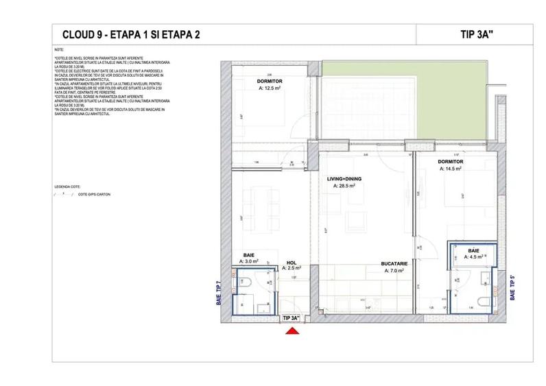 Apartament cu 3 camere semidecomandat în Aviației