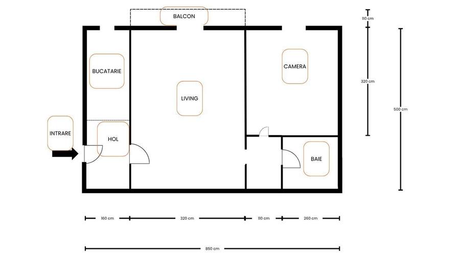 Apartament cu 2 camere semidecomandat în Central