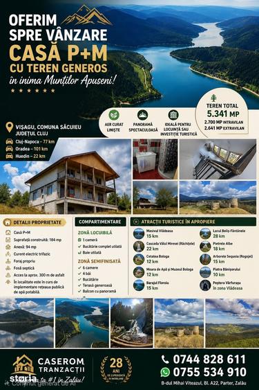 Casă cu 6 camere cu Teren 5600 Mp în Săcuieu