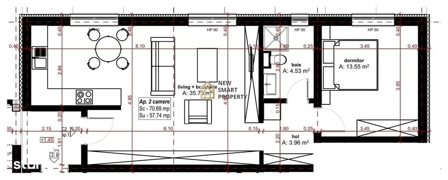 Apartament cu 2 camere în Oncea