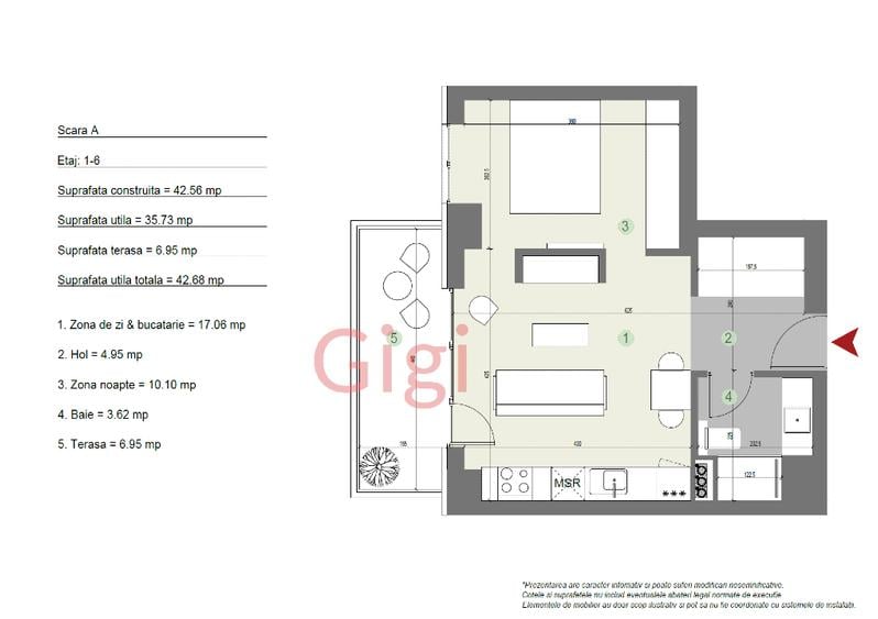 Apartament cu 2 camere, mobilat în Străulești