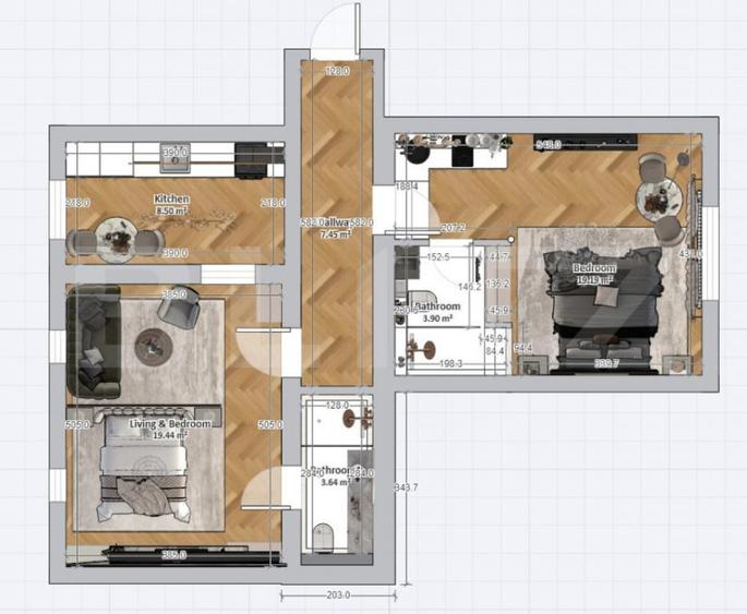 Apartament cu 2 camere decomandat în Central