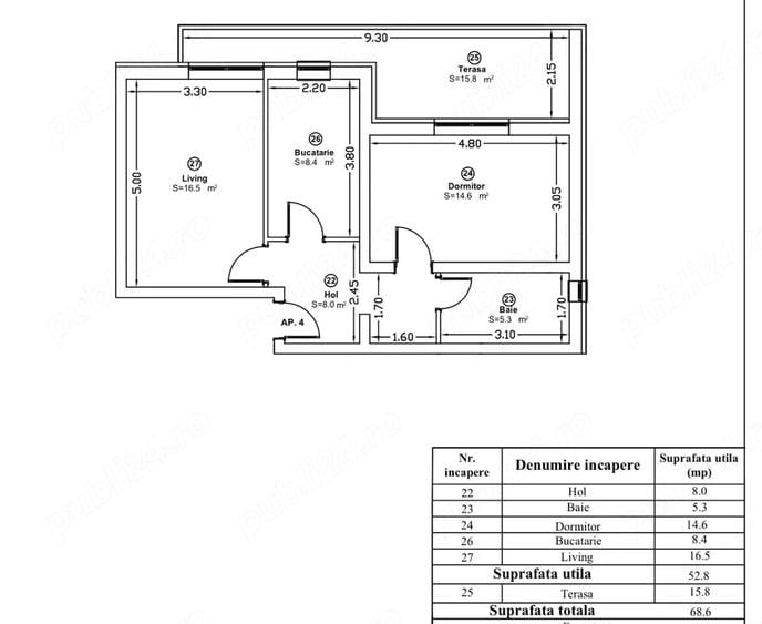 Apartament cu 2 camere decomandat, mobilat în Giroc