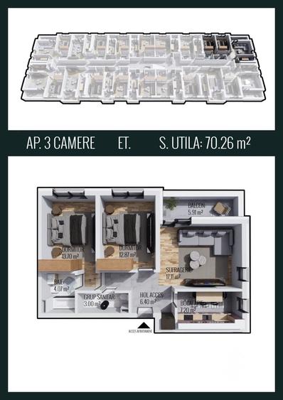 Apartament cu 3 camere în Chiajna
