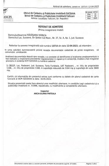 Teren de 3164 mp, în Rădășeni