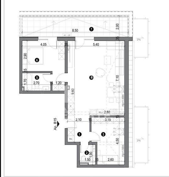 Apartament cu 3 camere semidecomandat în Freidorf