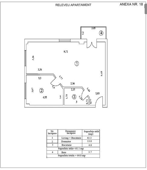 Apartament cu 2 camere semidecomandat în Nord