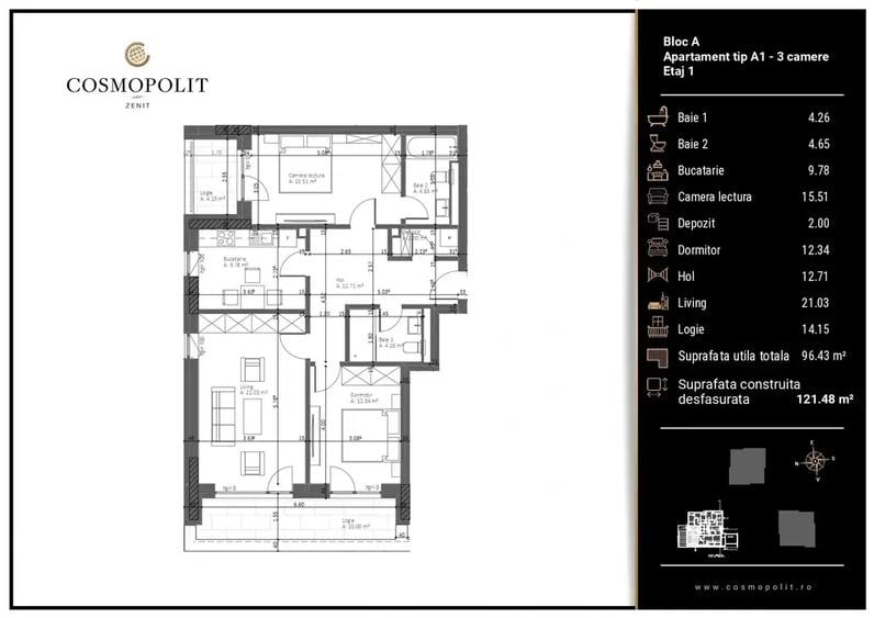 Apartament cu 3 camere decomandat, mobilat în Răcădău