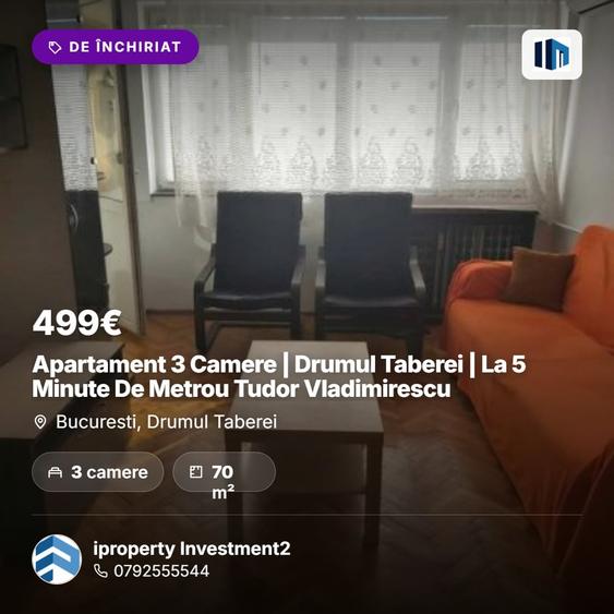 Apartament cu 3 camere semidecomandat, mobilat în Drumul Taberei