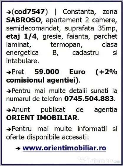 Sabroso, apartament 2 camere, etaj 1, vanzari Constanta - 4