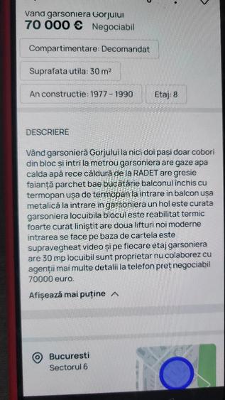 Garsonieră decomandată în Gorjului