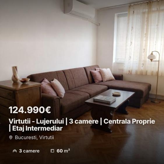 Apartament cu 3 camere decomandat, mobilat în Virtuții