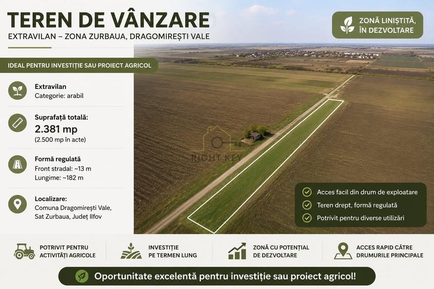 Teren agricol extravilan de 2500 mp, în Dragomirești-Vale