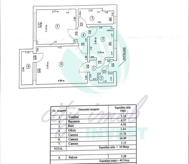 Apartament cu 2 camere semidecomandat în Grivița