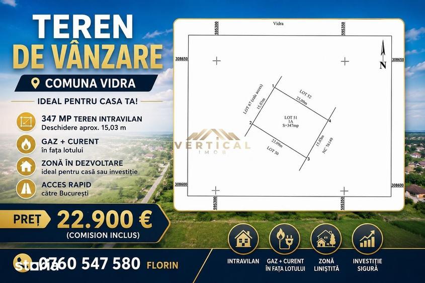 Teren de 347 mp, în Vidra