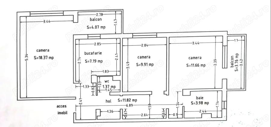 Apartament cu 3 camere decomandat în Sud