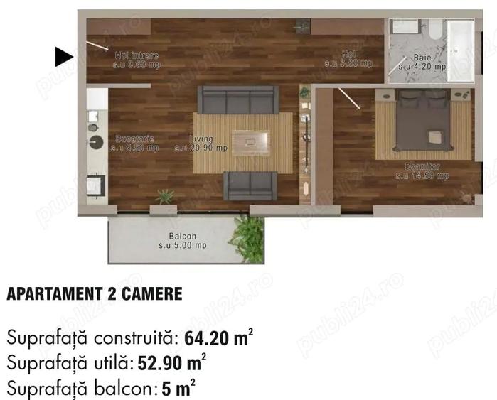 Apartament cu 2 camere decomandat în Central