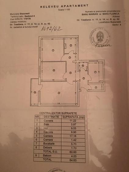 Apartament cu 3 camere decomandat în Tineretului