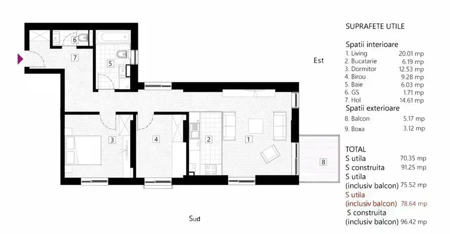 Apartament cu 3 camere decomandat în Romană