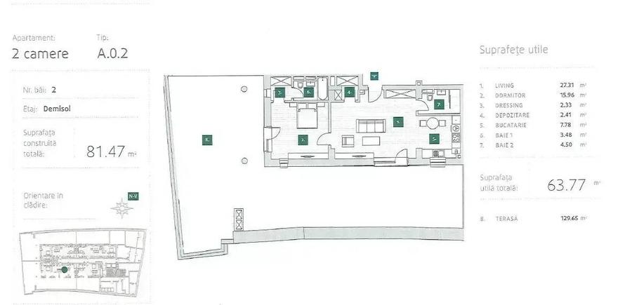 Apartament cu 2 camere semidecomandat în Iancului