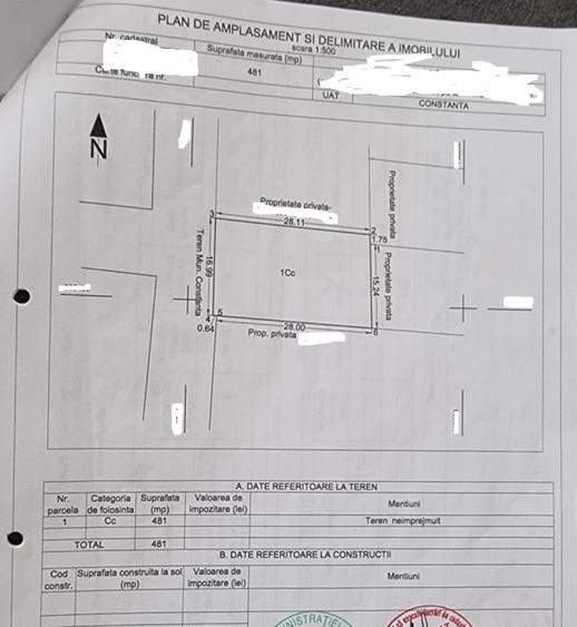 Teren Construcții intravilan de 480 mp, în Faleza Nord