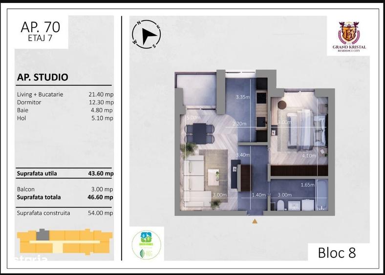 Studio decomandat, etaj 7, mutare imediata,The Grand Kristal Residence - 1