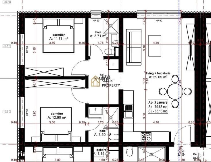 Apartament cu 3 camere în Central