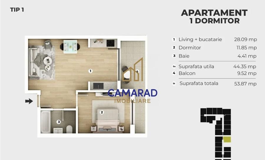 Apartament cu 2 camere decomandat, mobilat în Popești-Leordeni