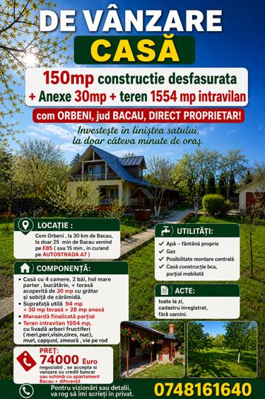 Casă individuală cu 4 camere cu Teren 1554 Mp în Orbeni