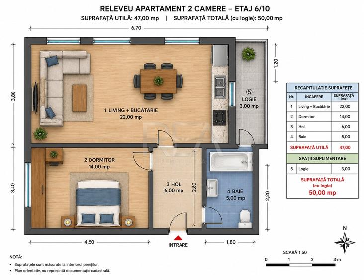 Apartament cu 2 camere decomandat, mobilat în Cantemir