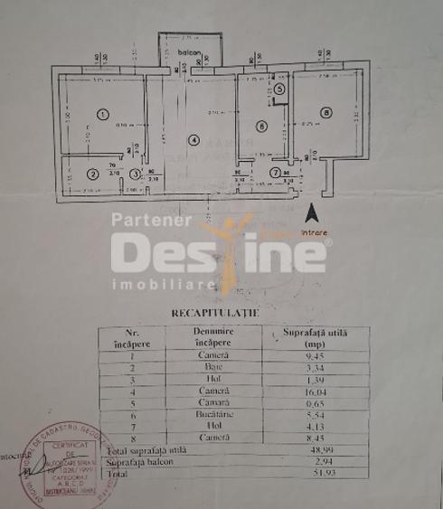 Apartament TĂTĂRAȘI SUD, 3 camere, Semidecomandat, an 1978, 50 mp utili, etaj 3 - 12