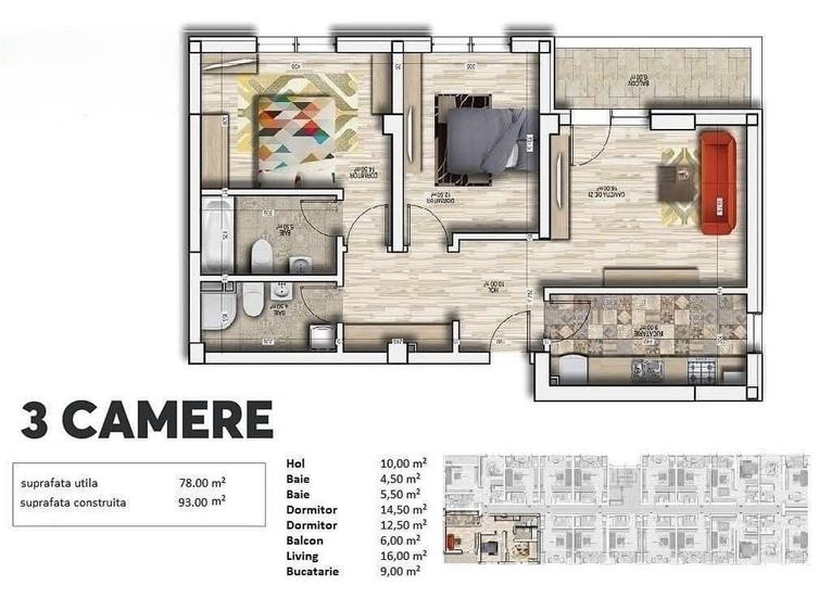 Apartament cu 3 camere în Chiajna